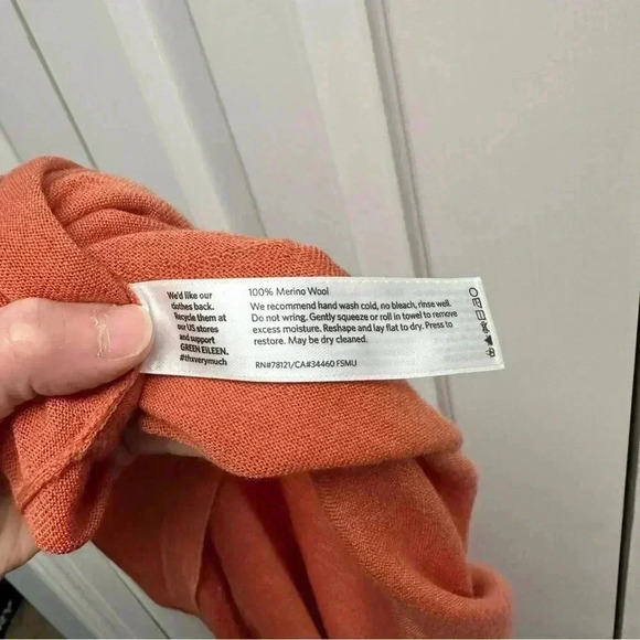 Eileen Fisher 100% Merino Wool Rust Orange Pocket Tunic Sweater PP/PTP or S/XS P - Picture 7 of 10